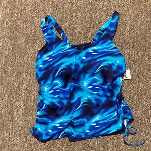 Lands' End Turquoise and Navy Wave-Print Tankini Top, NWT, size 18w